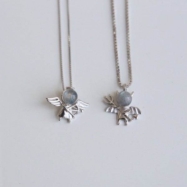 Personalized Angels And Demons Matching Necklaces In Sterling Silver