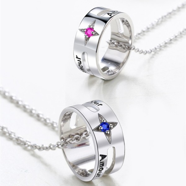 Engravable Amour Matching Ring Necklaces Set In Sterling Silver