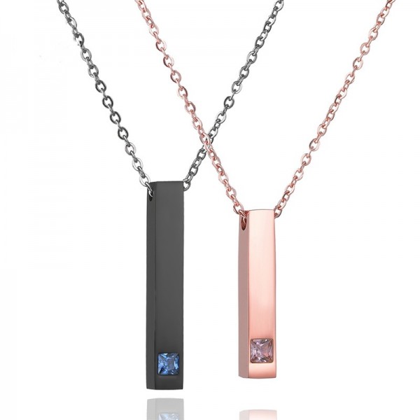 Engravable Black And Rose Matching Bar Necklaces Set In Titanium
