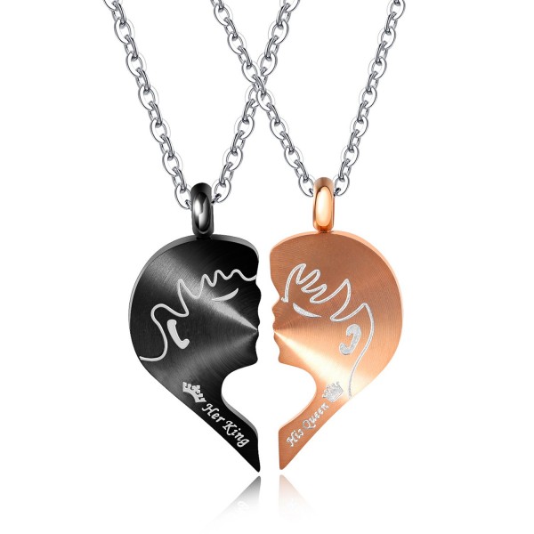King And Queen Attract Matching Heart Couples Necklaces In Titanium
