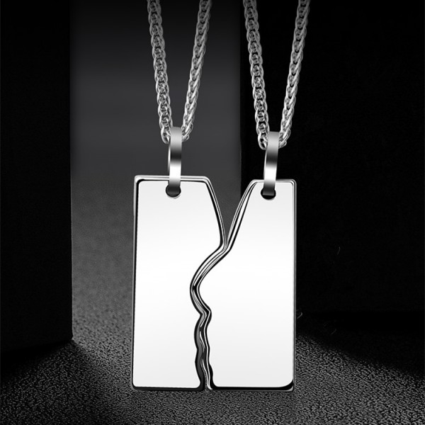 Engravable Cute Matching Kissing Couples Necklaces In Tungsten