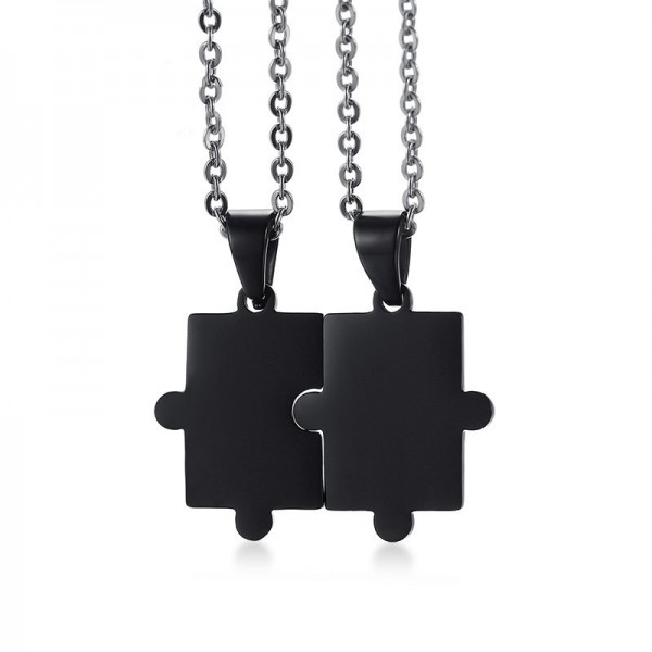 Engravable Black Matching Puzzle Necklaces For Couples In Titanium