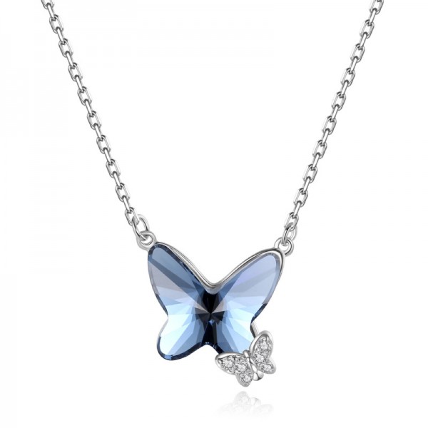 Beautiful Butterfly Austrian Crystal Sterling Silver Clavicle Chain Necklace For Women