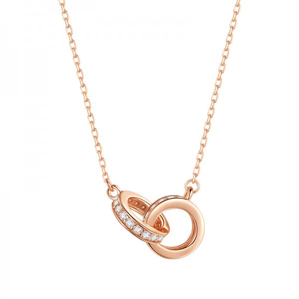Double Circles Rose Gold Necklace Sterling Silver Clavicle Chain Infinity Interlocking Friendship Sister Mother Daughter Necklace