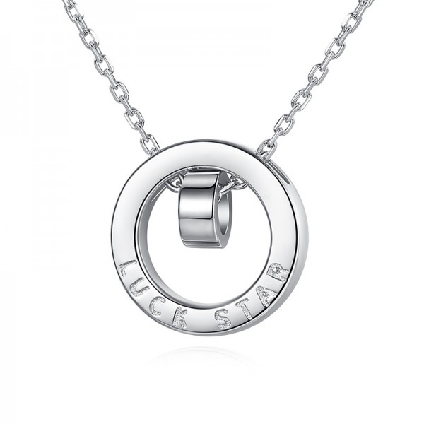 Luck Star Circle Sterling Silver Necklace For Women