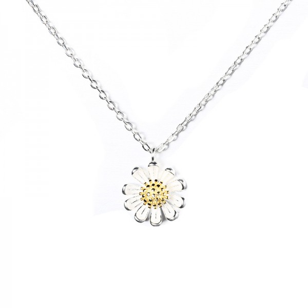 Small Daisy Flower 925 Sterling Silver Necklace For Women