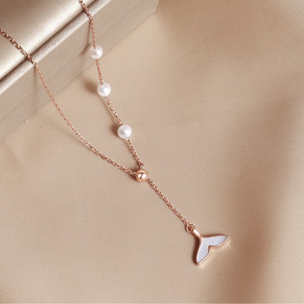 Rose Gold Mermaid Tail Pearl 925 Sterling Silver Necklace For Women