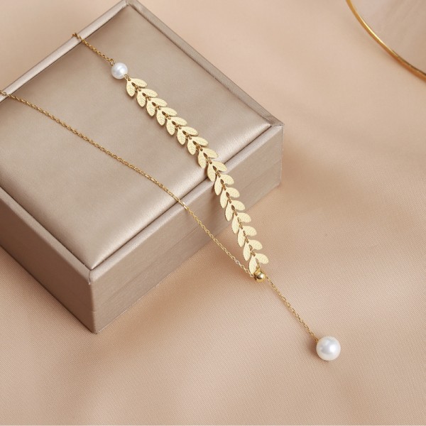 Gold Ear Of Wheat Pearl 925 Sterling Silver Necklace For Women
