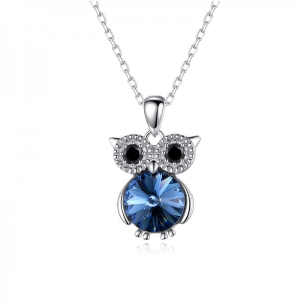 Owl Austrian Crystal 925 Sterling Silver Necklace For Women