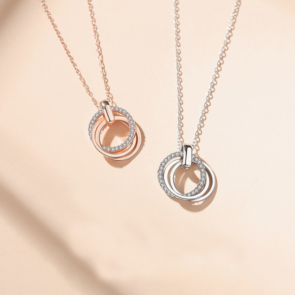 Rose Gold Double Circles Infinity Interlocking Necklace For Friendship Sister Mother Daughter
