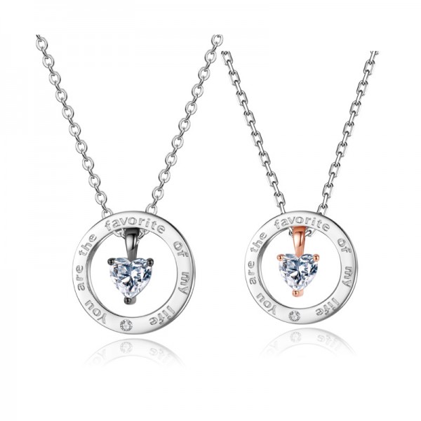 You Are The Favorite Of My Life Heart Cubic Zirconia 925 Sterling Silver Necklace For Couple