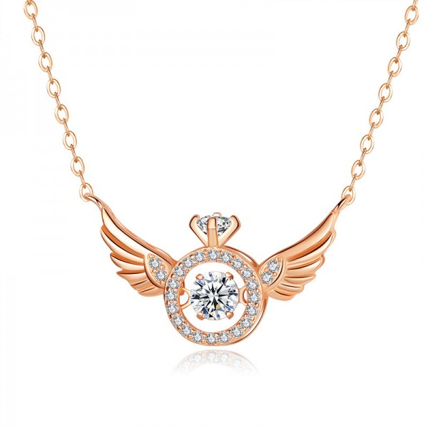 Angel Wings Rose Gold Beat Cubic Zirconia 925 Sterling Silver Necklace For Women