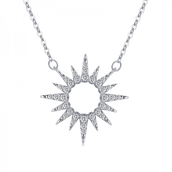 Sun Flower With Cubic Zirconia 925 Sterling Silver Necklace For Women