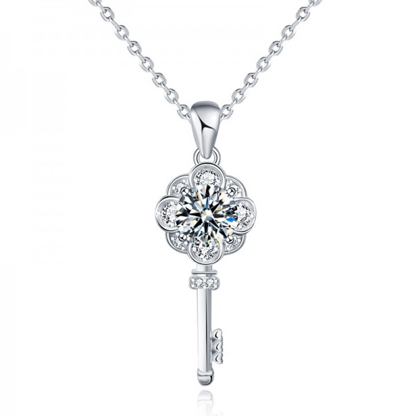 Original Design Jewelry 925 Sterling Silver Key Created Moissanite Pendant Necklace for Women