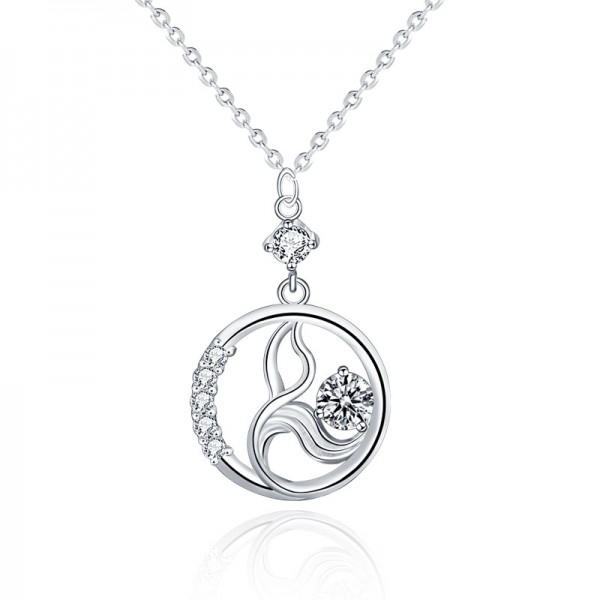 Mermaid Bubble Design 925 Sterling Silver Created Moissanite Pendant Necklace for Women