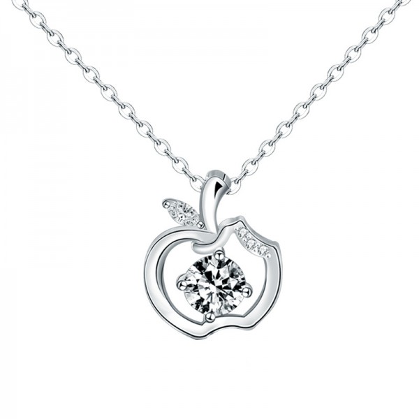 Christmas Gift 925 Silver Apple Created Moissanite Pendant Necklace