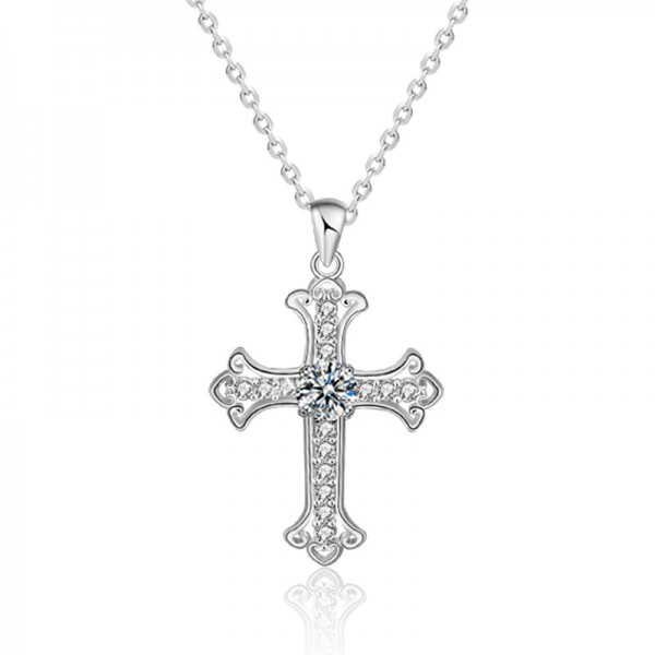 Original Design Jewelry 925 Sterling Silver Cross Created Moissanite Pendant Necklace for Women