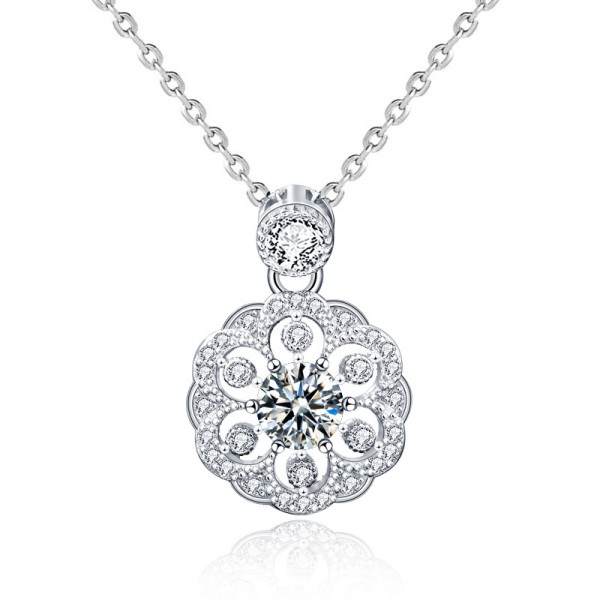 Original Design Flower 925 Sterling Silver Created Moissanite Pendant Necklace for Women