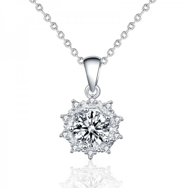 Original Design Sun Flower 925 Sterling Silver Created Moissanite Pendant Necklace for Women