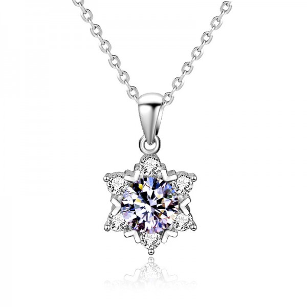 Original Design Snowflake 925 Sterling Silver Created Moissanite Pendant Necklace for Women