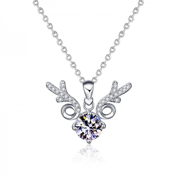 Christmas Gift Elk 925 Sterling Silver Created Moissanite Pendant Necklace for Women
