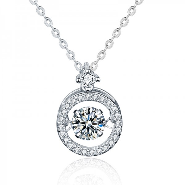 Heartbeat Round 925 Sterling Silver Created Moissanite Pendant Necklace for Women