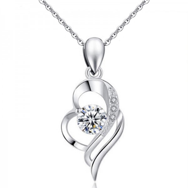 Angel Wings 925 Sterling Silver Round Moissanite Pendant Necklace for Women