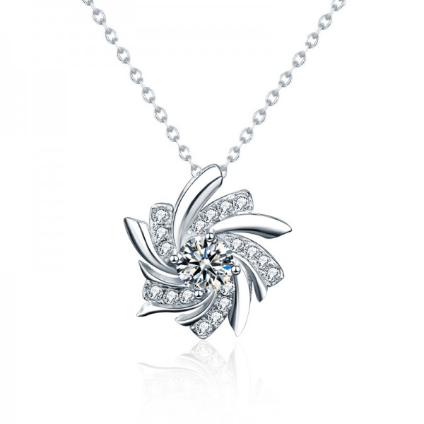 Original Design Windmill 925 Sterling Silver Round Moissanite Pendant Necklace for Women