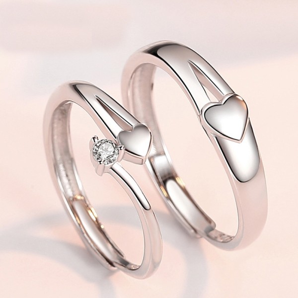 Heart 925 Sterling Silver Adjustable Promise Rings For Couples