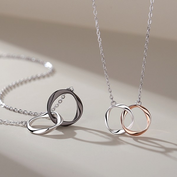 Mobius Double Ring Matching Necklaces For Couples In Sterling Silver