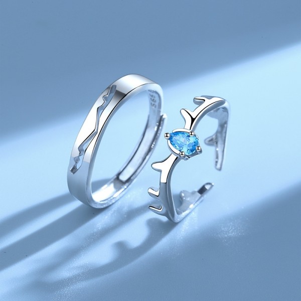Elk Blue Cubic Zirconia Promise/Wedding Adjustable Ring For Couples