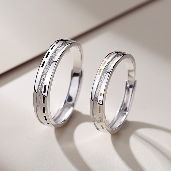 Adjustable Morse code Matching Promise Rings For Couples In Sterling Silver