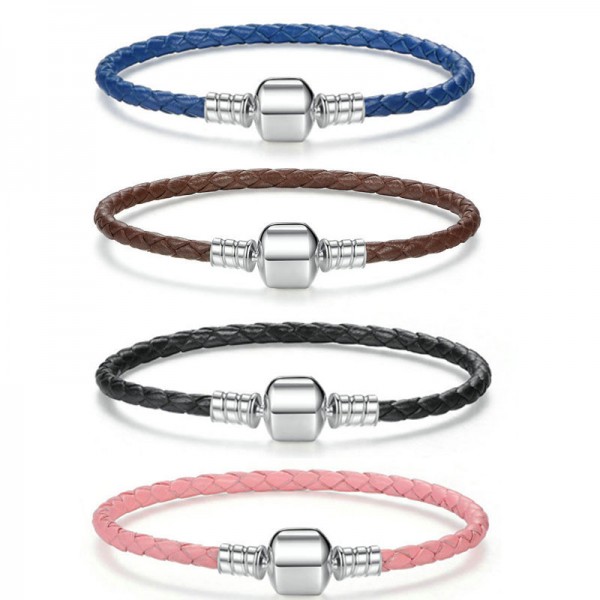 Braided Leather 925 Sterling Silver Bracelet for Women