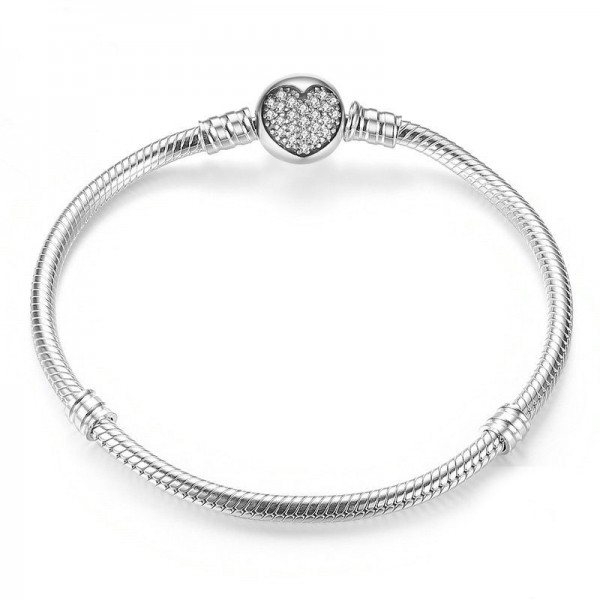 Diy Heart Beaded 925 Sterling Silver Bracelet for Women