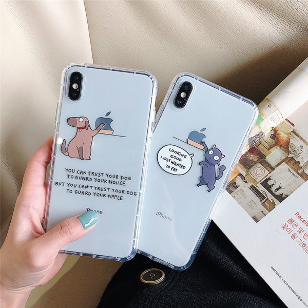 Cute Dog And Cat White iPhone Cases For Couples In TPU