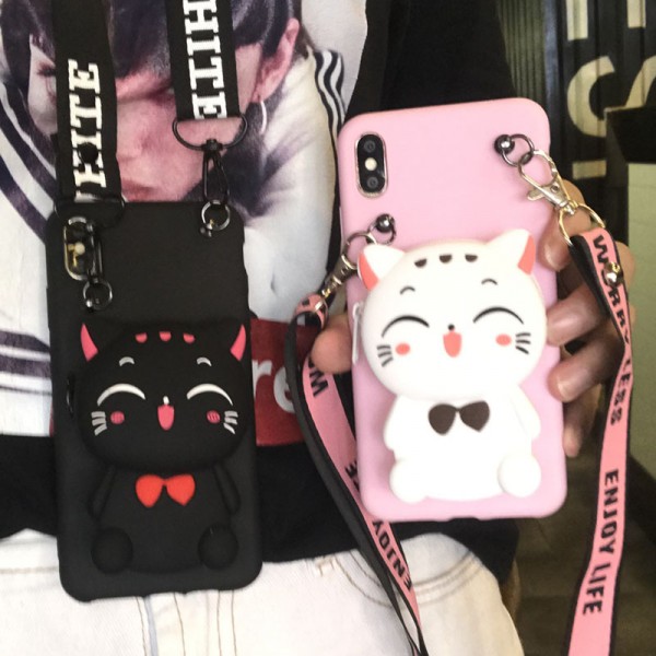 Couple's iPhone Cases With Cute Cat Shape Wallet In TPU