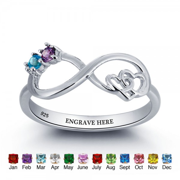 Affordable Silver Infinity Round Cut 2 Stones Birthstone Ring In 925 Sterling Silver