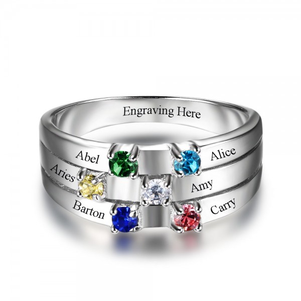 Fashion Silver Stackable Round Cut 6 Stones Birthstone Ring In Sterling Silver