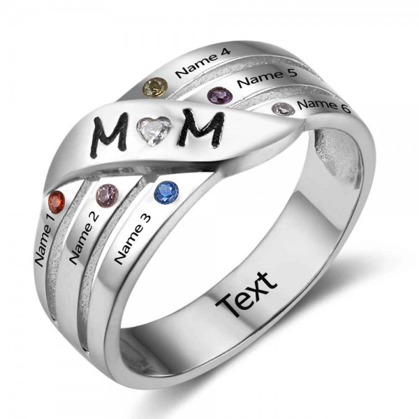 Fashion Silver Family Round Cut 6 Stones Birthstone Ring In 925 Sterling Silver