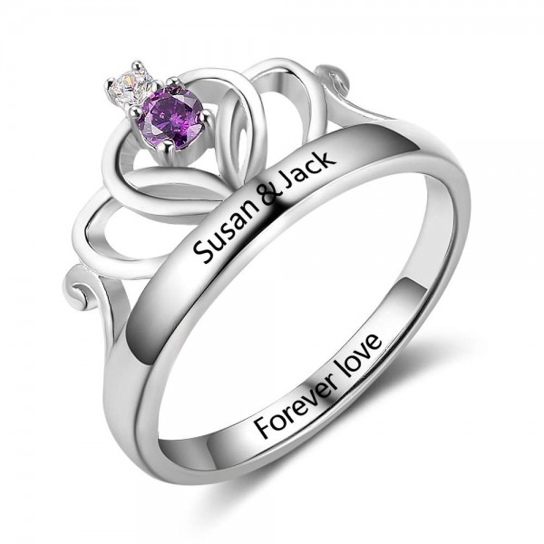 Fashion Silver Tiara Round Cut 1 Stone Birthstone Ring In Sterling Silver