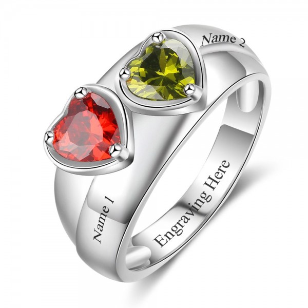 Unique Silver Trends Heart Cut 2 Stones Birthstone Ring In Sterling Silver