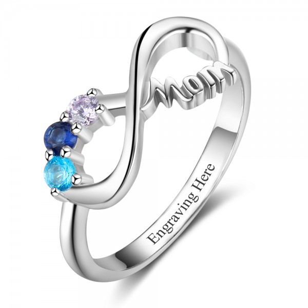 Fashion Silver Family Round Cut 2 Stones Birthstone Ring In Sterling Silver