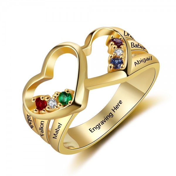 Unique Yellow Heart Round Cut 6 Stones Birthstone Ring In 925 Sterling Silver