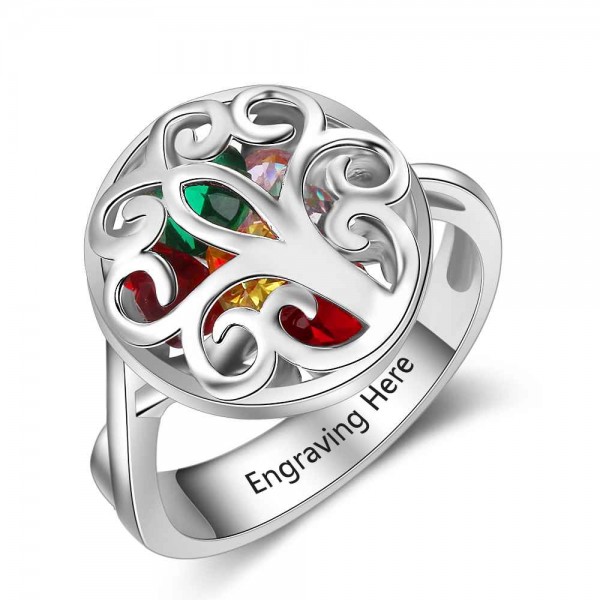 Affordable Silver Cage Heart Cut 6 Stones Birthstone Ring In Sterling Silver