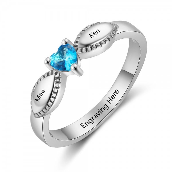 Affordable Silver Love Heart Cut 1 Stone Birthstone Ring In S925 Sterling Silver