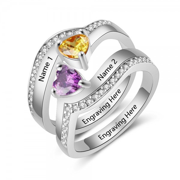 Affordable Silver Solitaire with Side Accent Heart Cut 2 Stones Birthstone Ring In 925 Sterling Silver