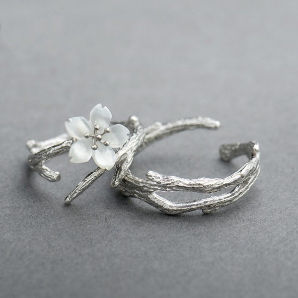 Adjustable White Snow Cherry Promise Ring For Couple In Sterling Silver