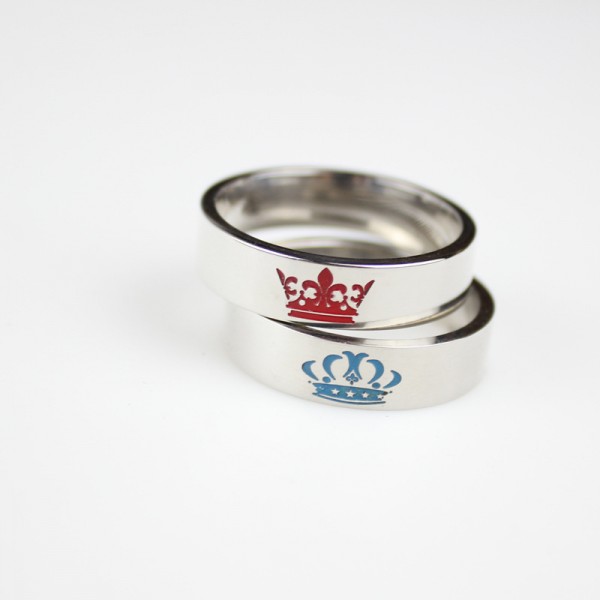 White Simple King Queen Rings For Couples In Titanium