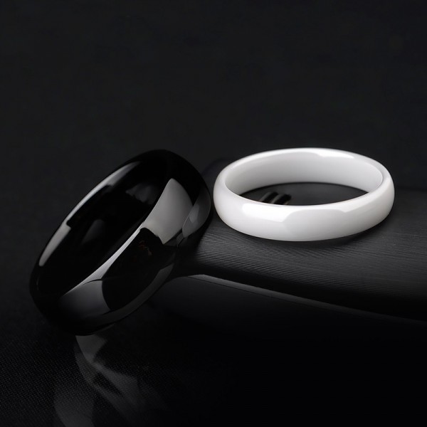 White And Black Simple Ceramic Rings For Couples