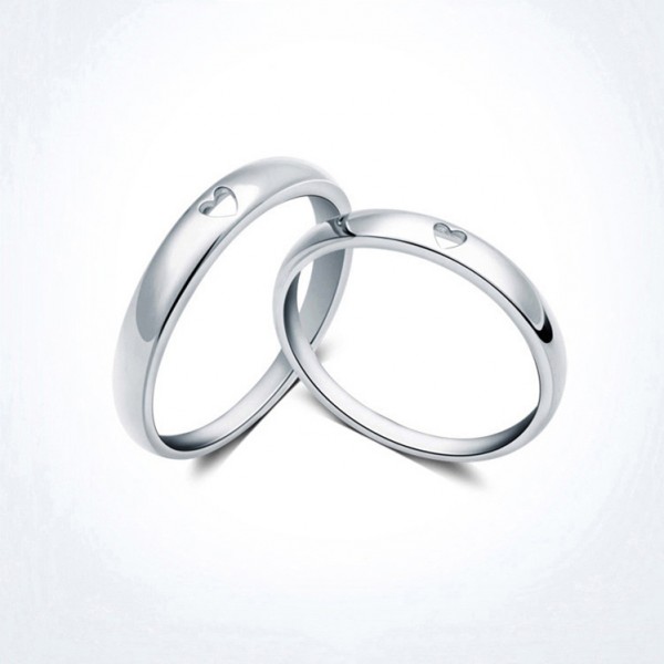 Simple 925 Sterling Silver Heart Shaped Couple Rings For Valentine's Day present